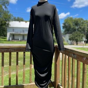 Micas  Black Long Side Ruched Dress